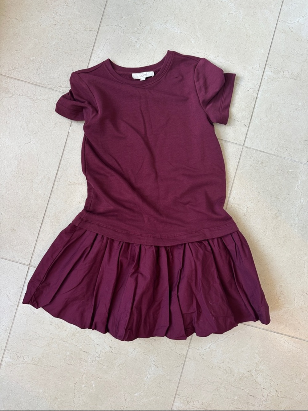 LOFT Burgundy Short Sleeve Drop Waist Dress